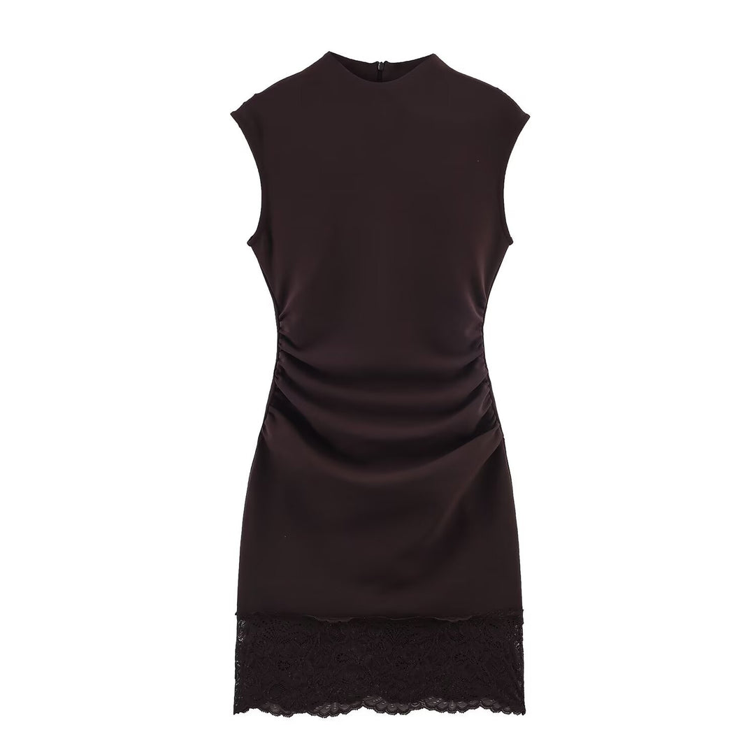 Lace Trim Satin Mini Dress Women N6C275
