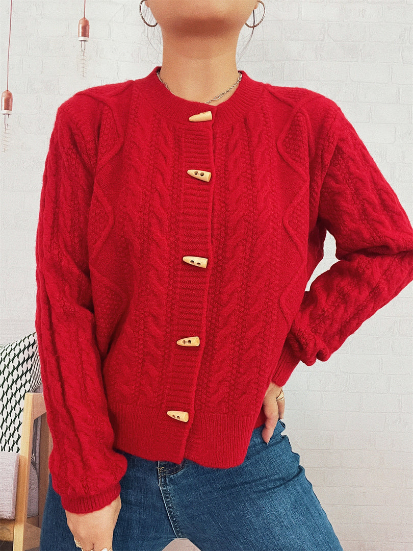 Cable Button Round Cardigan Mid Heavy Options N5Z901