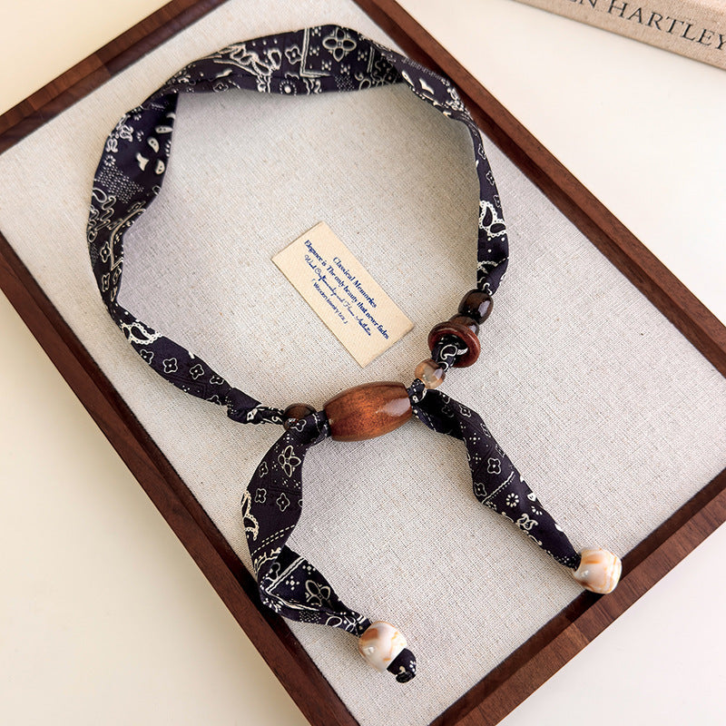 Womens Brown Leopard Print Beaded Scarf Necklace N6K279
