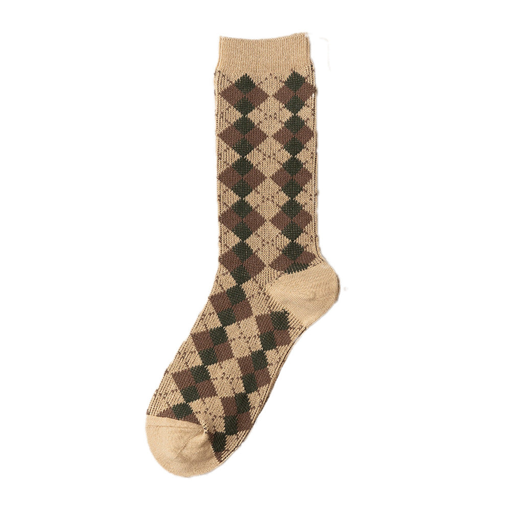 Diamond Pattern Double Knit Cotton Stackable Socks M5A031