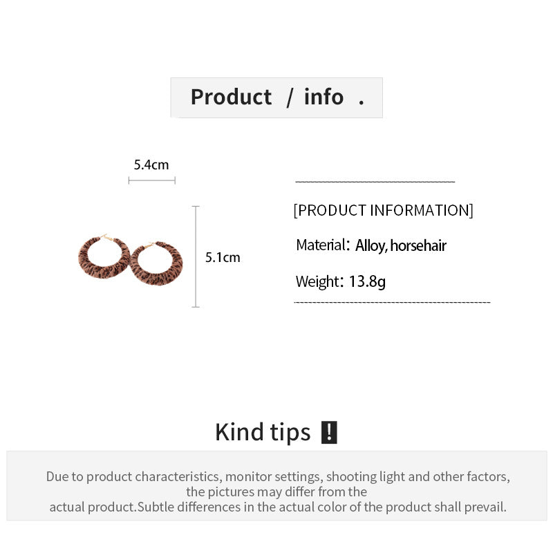 Womens Vintage Leopard Print Faux Horsehair Hoop Earrings N6K172