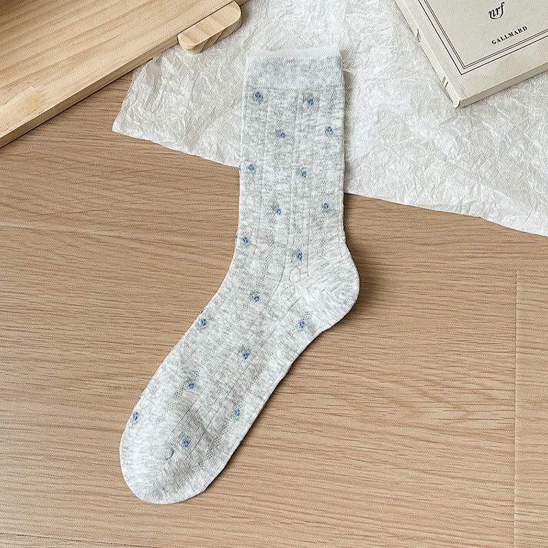 Floral Mesh Mid-Calf Socks Women N6C176