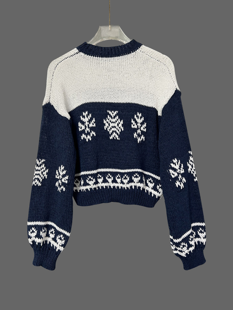 Christmas Tree Pullover Round Neck Colorblock Sweater N6H267