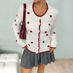 Load image into Gallery viewer, Heart Jacquard Cardigan Contrast Tie Waist Mid Weight N5Z478
