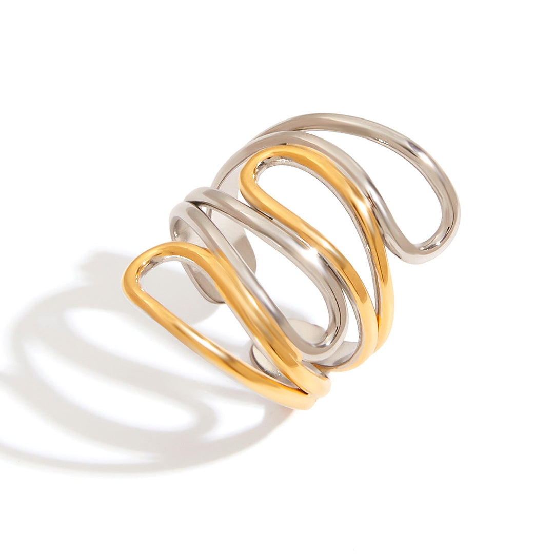 Line Two-Tone Ring Steel 18K Gold S5P025