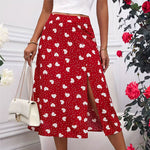 Load image into Gallery viewer, Printed Heart Polka Dot Slit Midi Pencil Skirt N6A124