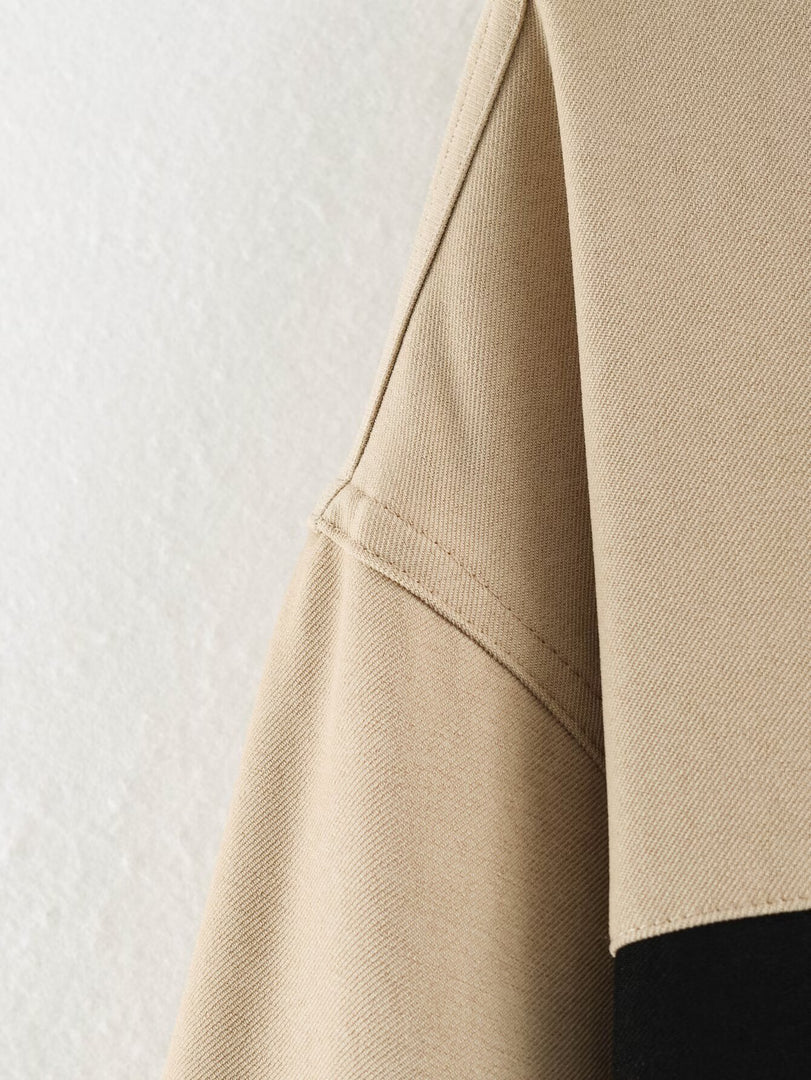 Loose Colorblock Stand Collar Zip Jacket Women Khaki N6H126