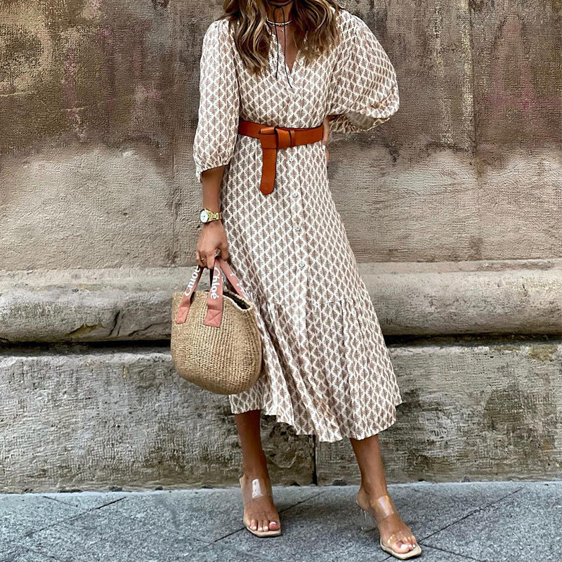 Belted V Neck Maxi Dress Minimalist N5Z176
