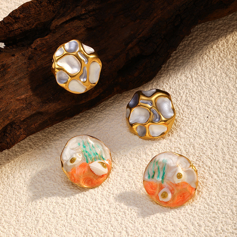 Impressionist Earrings Steel 18K Gold Plated Textured S5P095