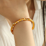 Load image into Gallery viewer, Pearl Bangle Titanium Steel 18K Plated Adjustable S5P083