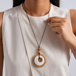 Load image into Gallery viewer, Leather Cord Wood Resin Raffia Drop Pendant Necklace N6H139