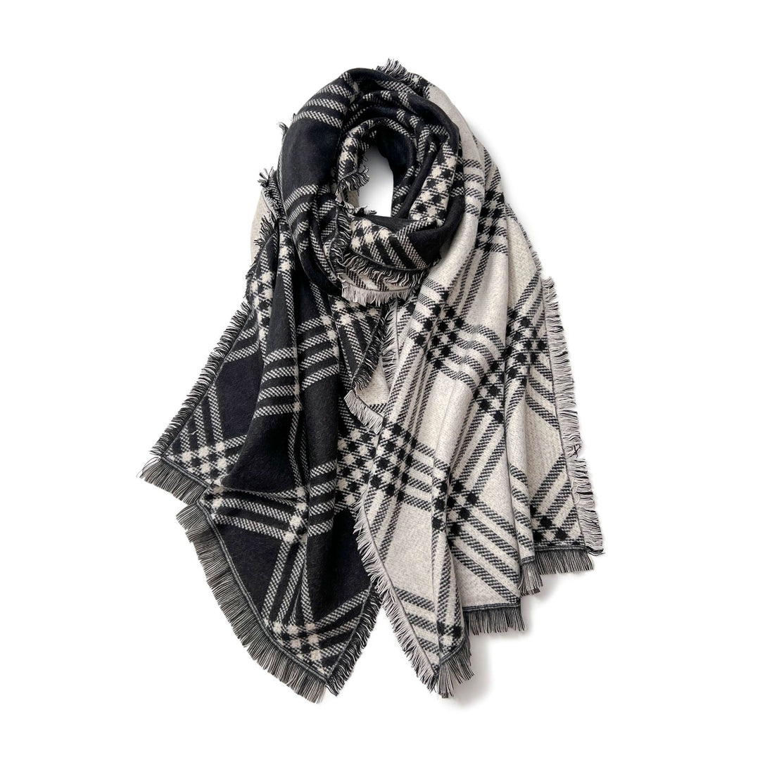 Vintage Diamond Jacquard Scarf Shawl Fringe Women N6H242
