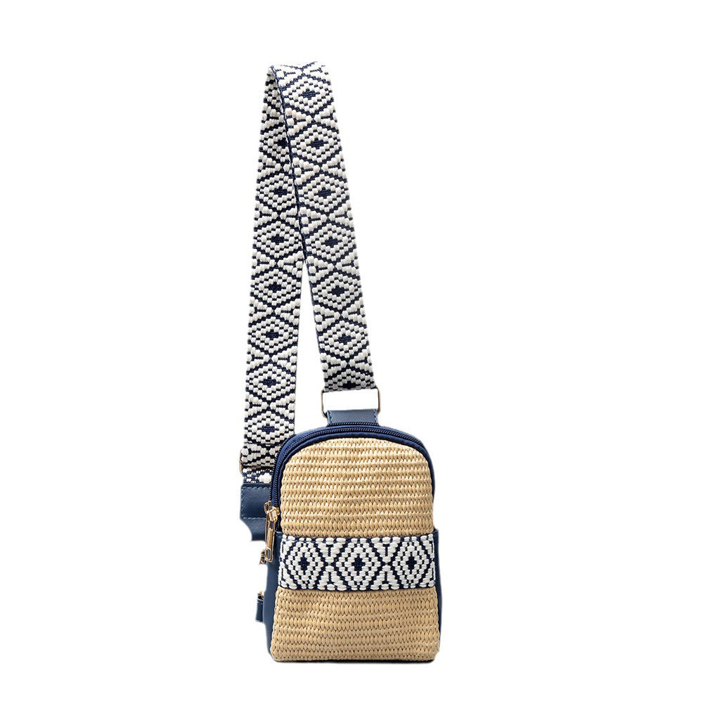 Hand Woven Straw Vertical Crossbody Bag Zippered S5P371