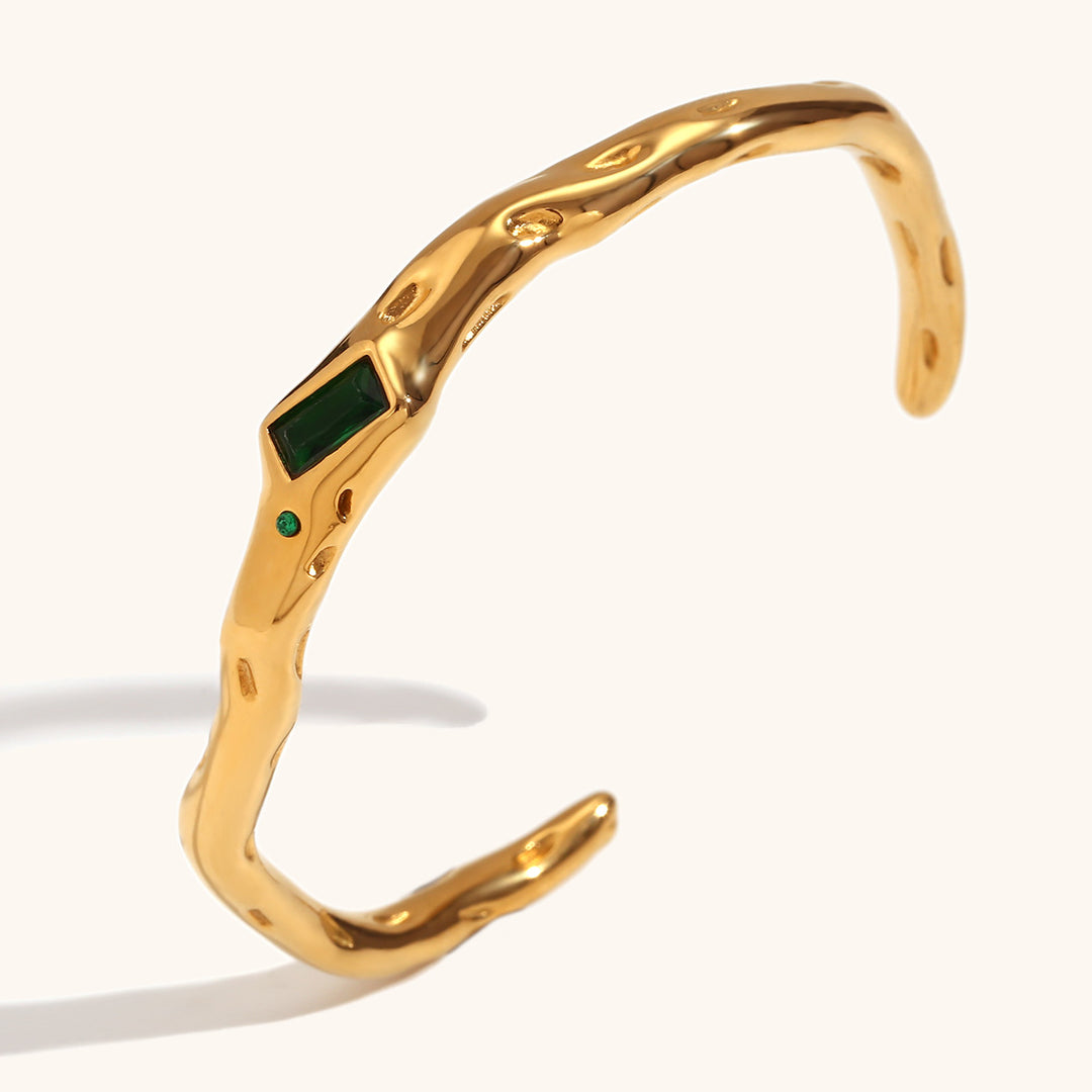 Rectangular Zirconia Bangle Steel Plated Open S5P127