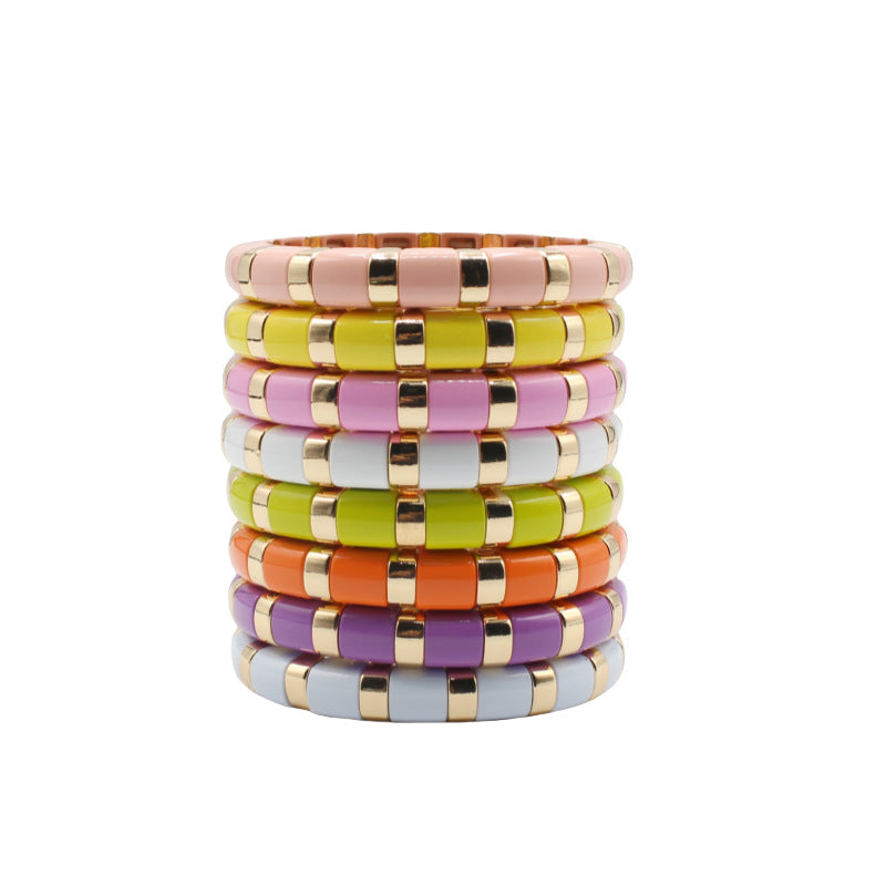 Semi Circle Bead Bangle Alloy Vitreous Enamel S5P266