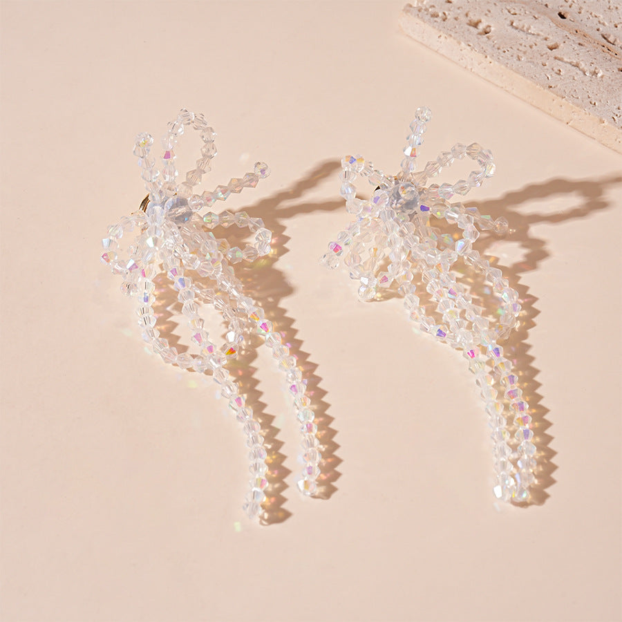 Bow Crystal Earrings Glass Silver Plated Sculpted S5P106