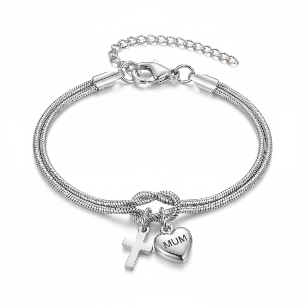 MUM Heart Cross Link Bracelet Women N6D525