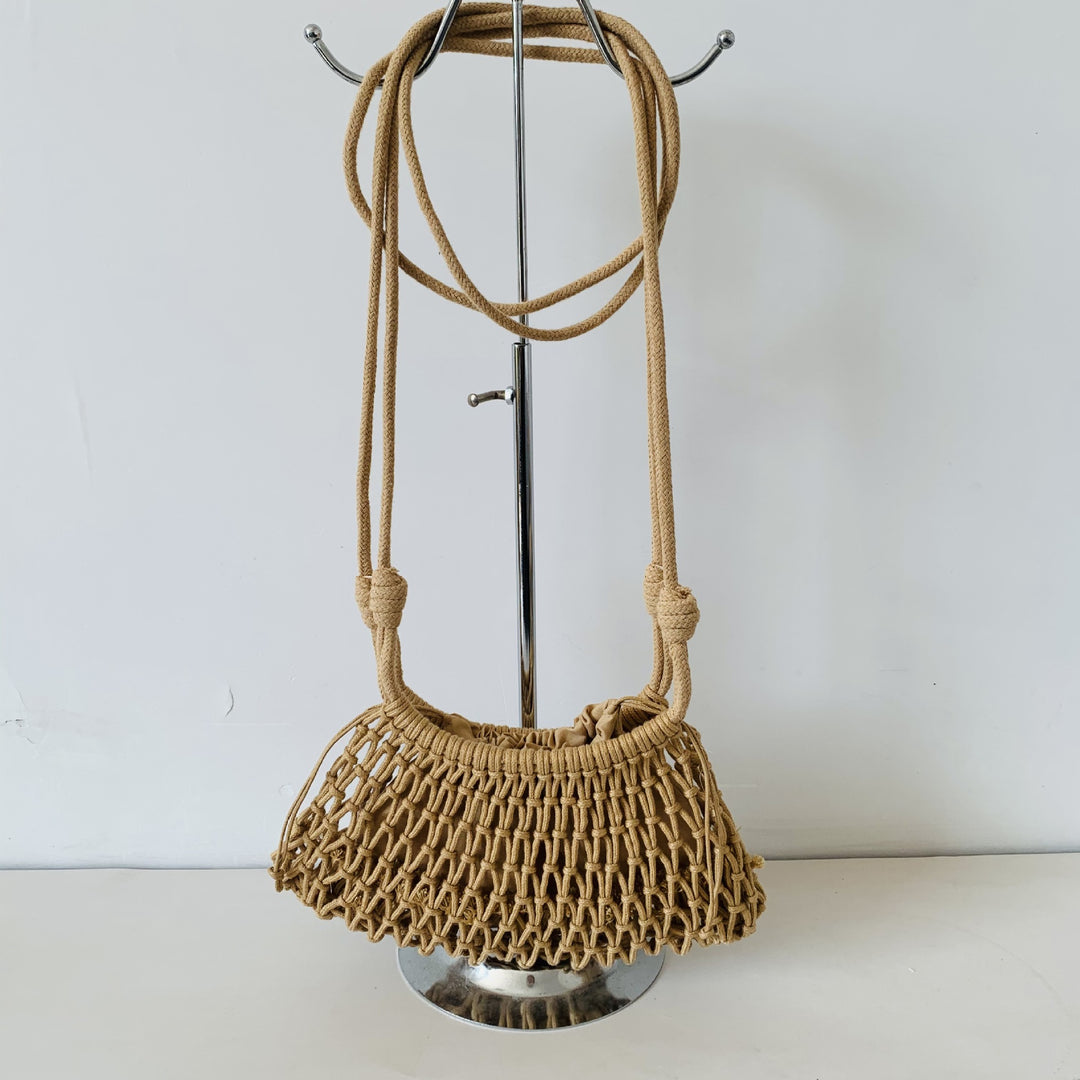 Cotton Mesh Drawstring Mini Beach Crossbody Bag N6F145