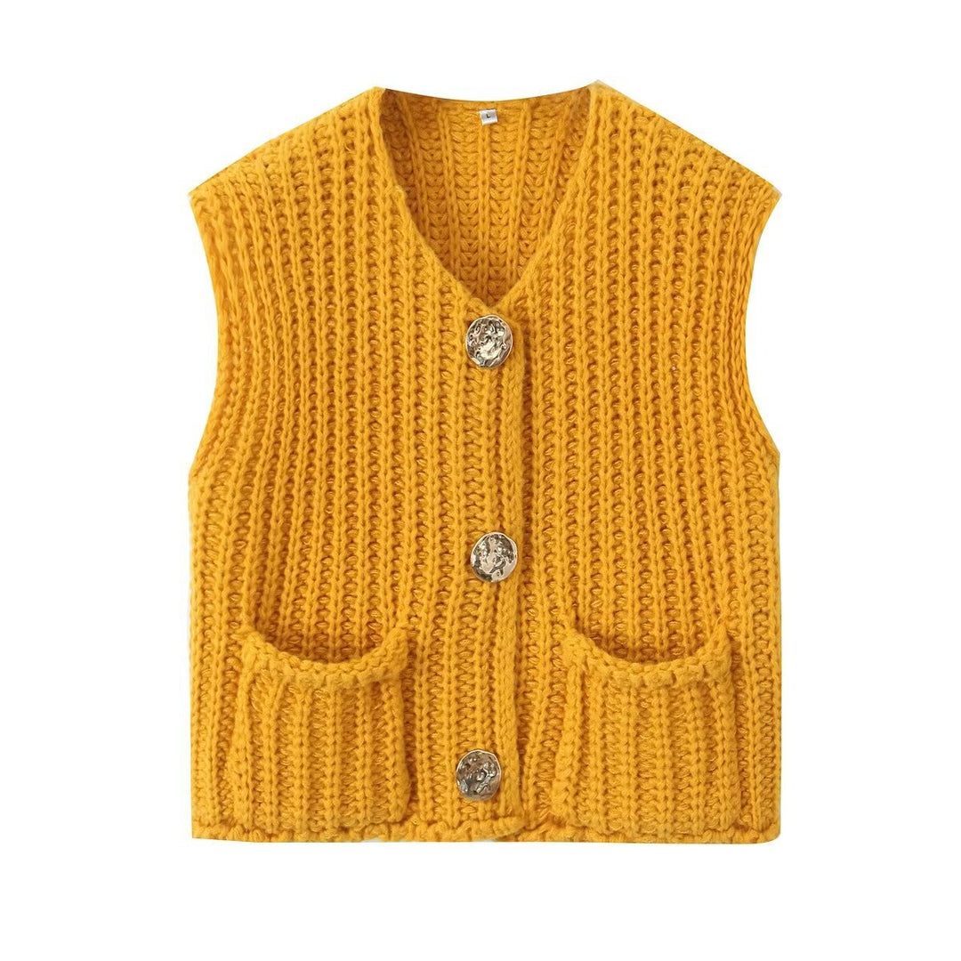 Patch Pocket Vest Sleeveless Knit Lightweight N5Z245