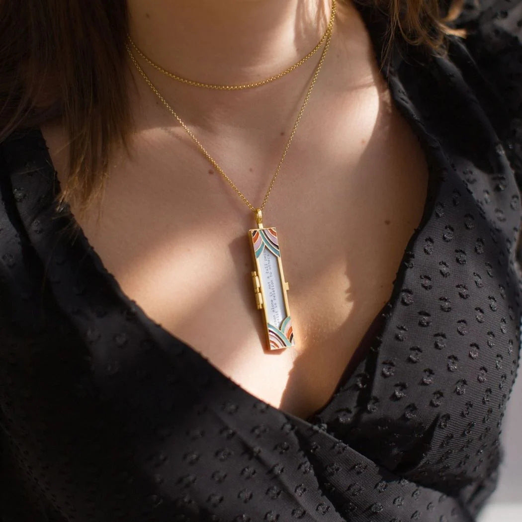 Openable Photo Locket Geometric Necklace Women N6E114