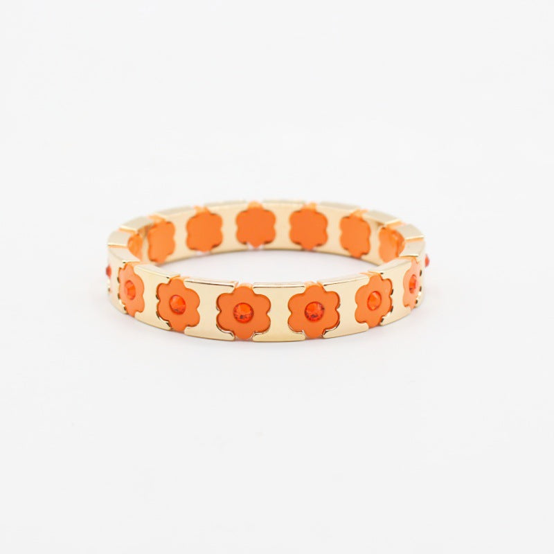 Floral Cuff Enamel Steel Crystal-Studded Elastic S5P141