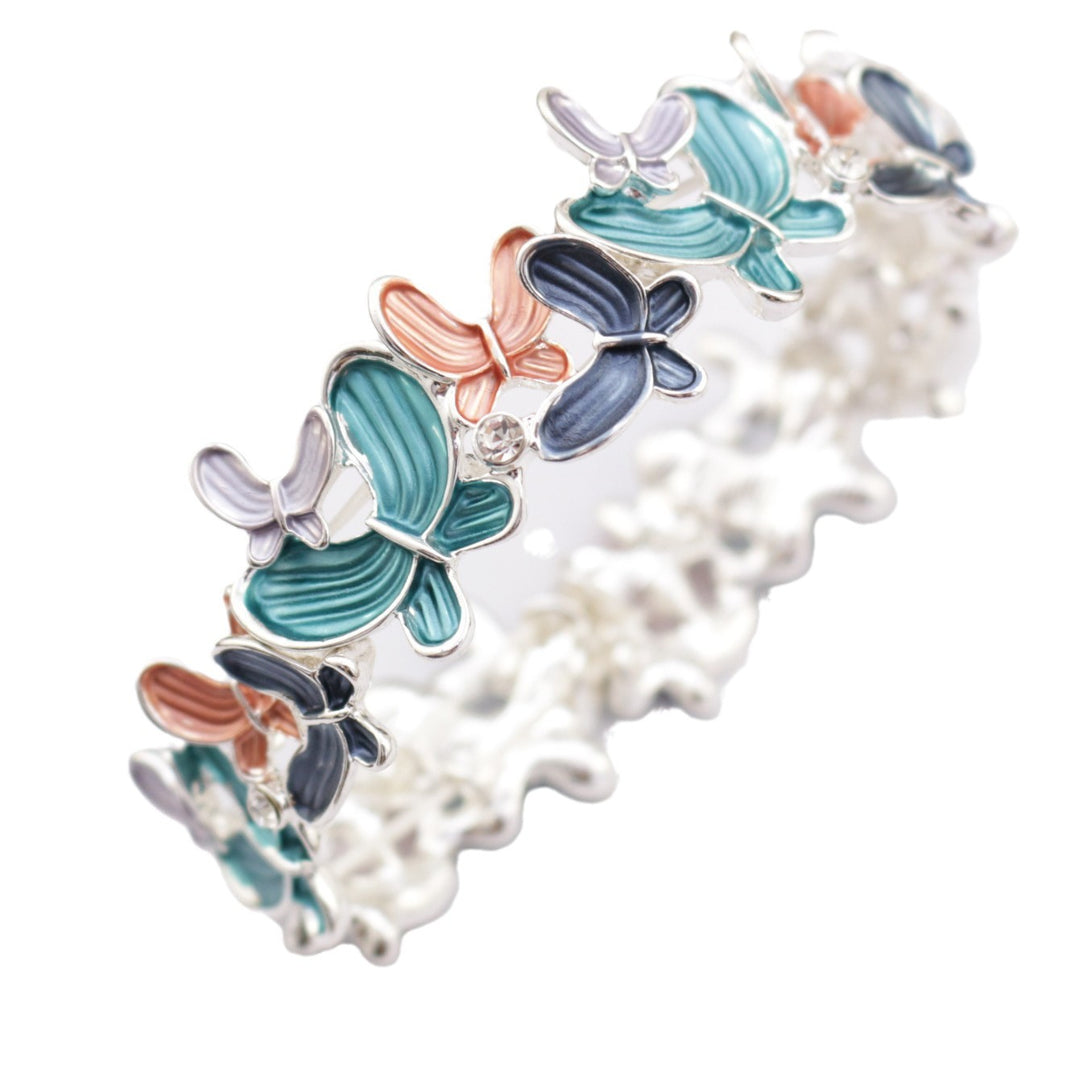 Enamel Butterfly Diamond Alloy Stretch Bangle  N6F287