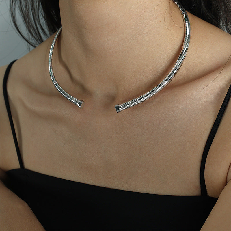 Threaded Wide Bangle Steel Collar Stud Set Titanium S5P258