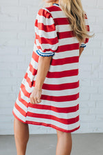 Load image into Gallery viewer, Striped Bubble Sleeve T-shirt Dress Women N6C327