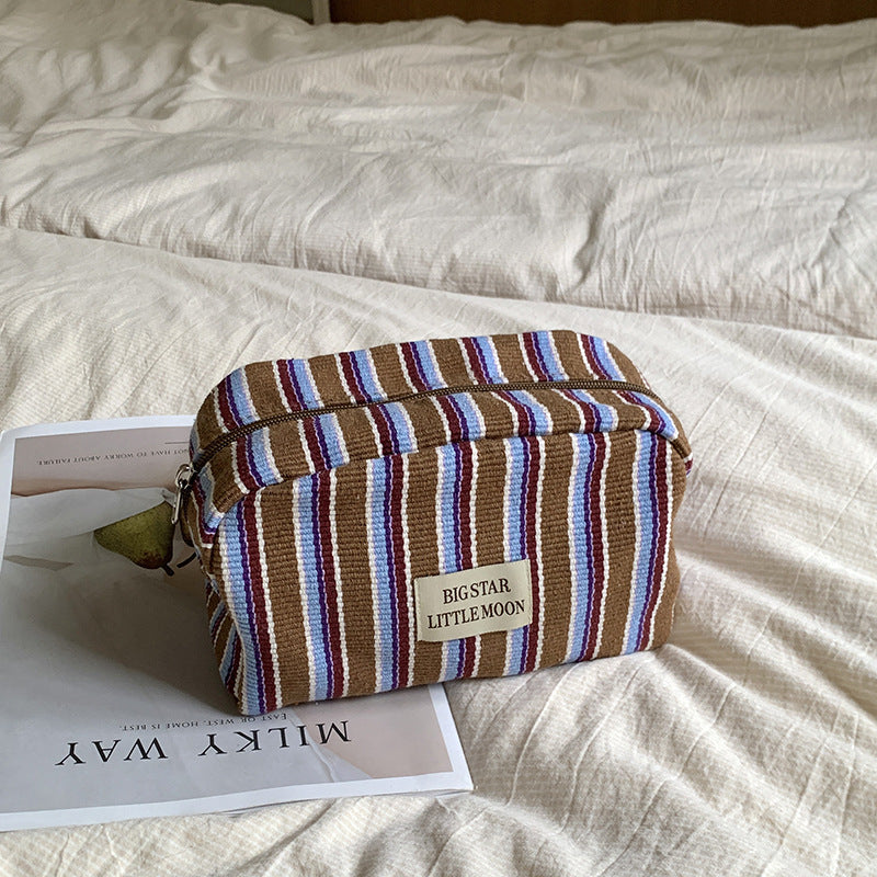 Striped Color-Block Cotton Blend Travel Cosmetic Bag N6J266