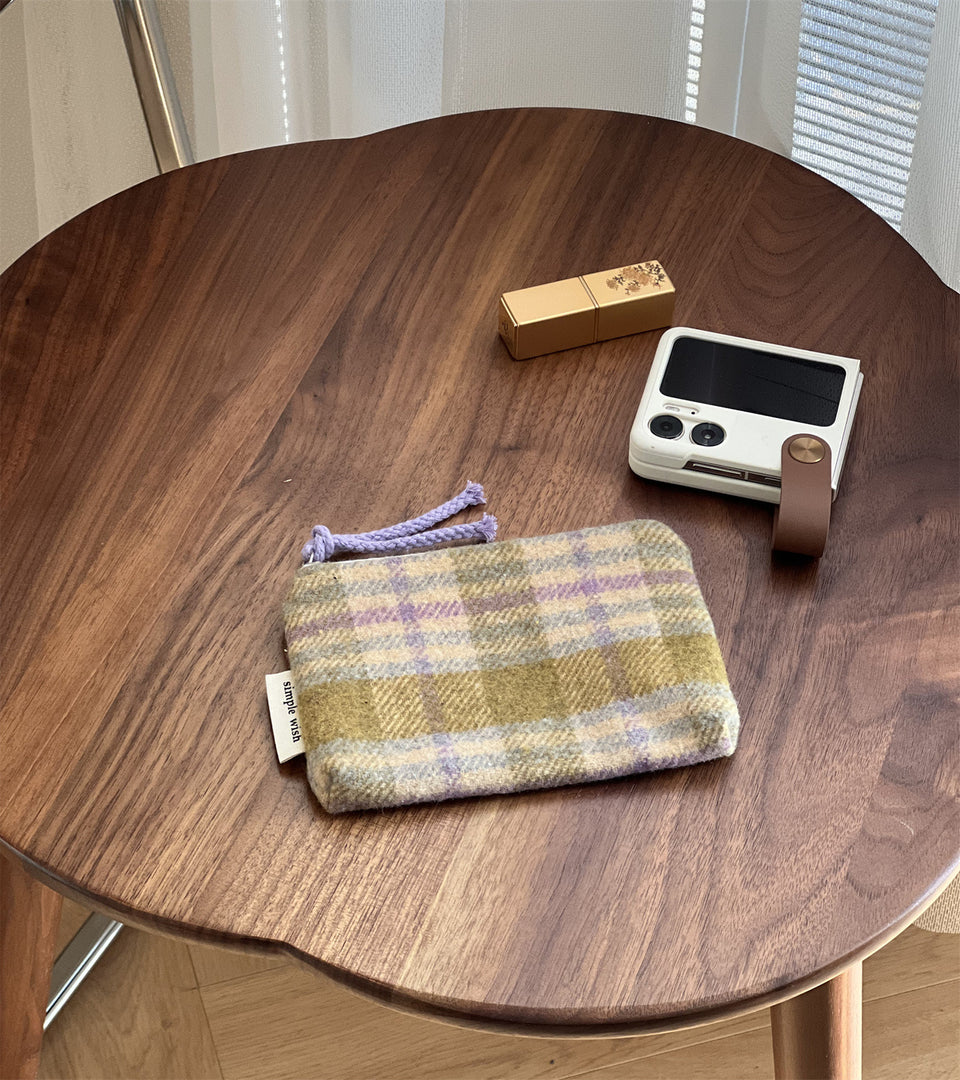 Classic Check Stripe Wool Blend Pouch Canvas Lined S5P363