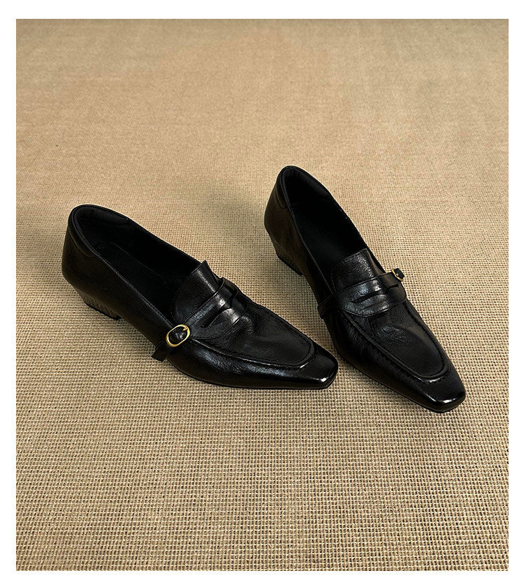 Square Toe Chunky Heel Loafers Women N6C149