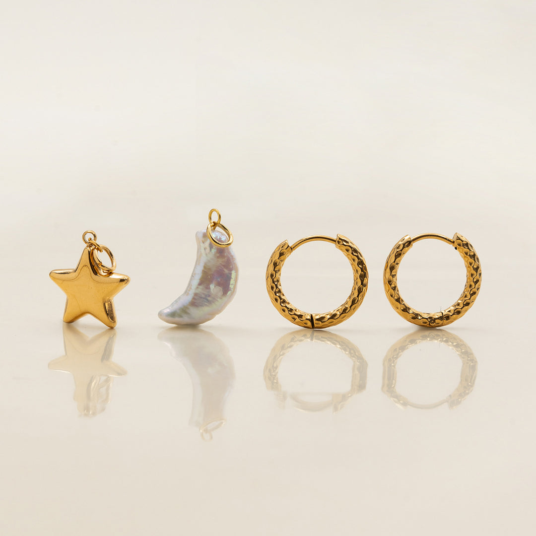 Star Moon Clip-On Earrings Steel 18K Gold-Plated S5P158