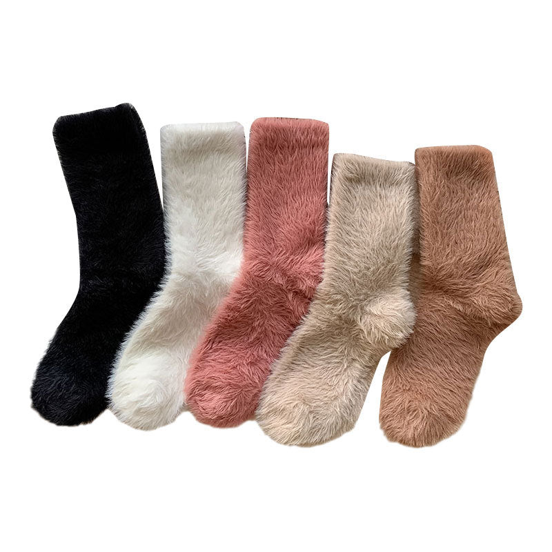 Faux Mink Fleece Mid Calf Socks Thermal Lining M5A047