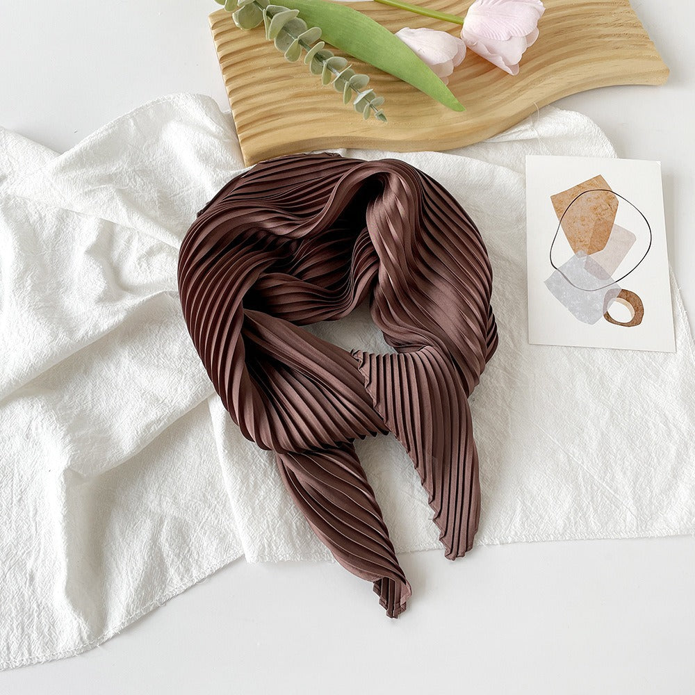 Pleated Satin Scarf Solid Square Lightweight Women N6G217