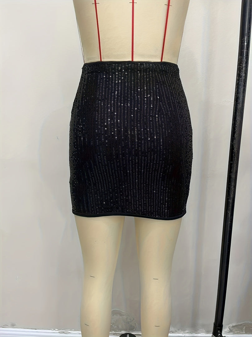 Sequin Bodycon High Waist Mini Skirt Women Sexy N6F225