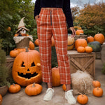 Load image into Gallery viewer, Plaid Print Straight Leg Pants Women Red N5A428