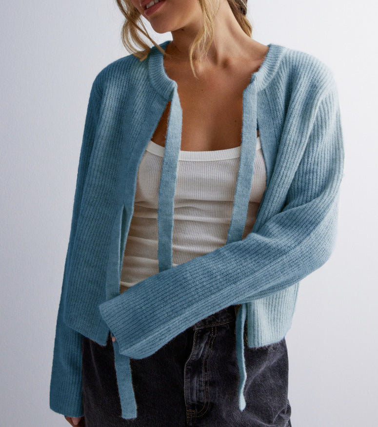 Solid Color Belted Cardigan Sweater Women  N5A422