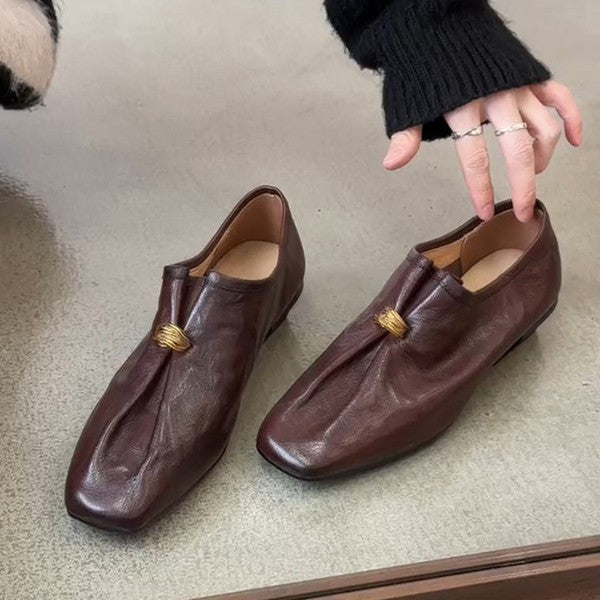 Vintage Square Toe Pleated Loafers Women Chunky Heel N6G241