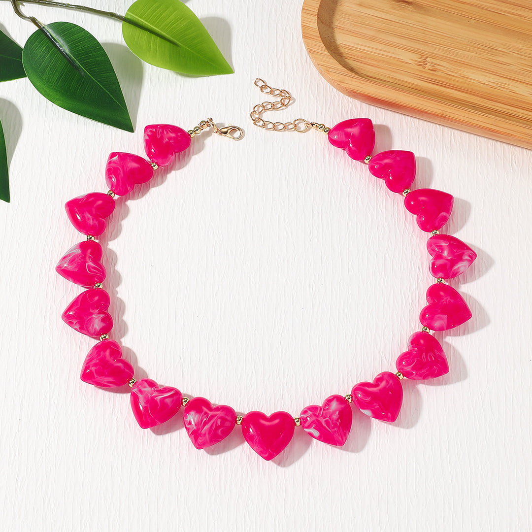 Statement Resin Heart Pendant Necklace Long Chain N6H101
