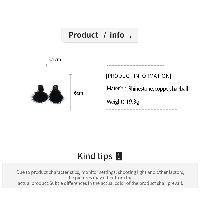 Womens Rhinestone Plush Pom Pom Earrings N6K162