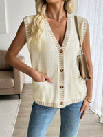 Load image into Gallery viewer, Color-Block V-Neck Sleeveless Knit Vest Women N6H305