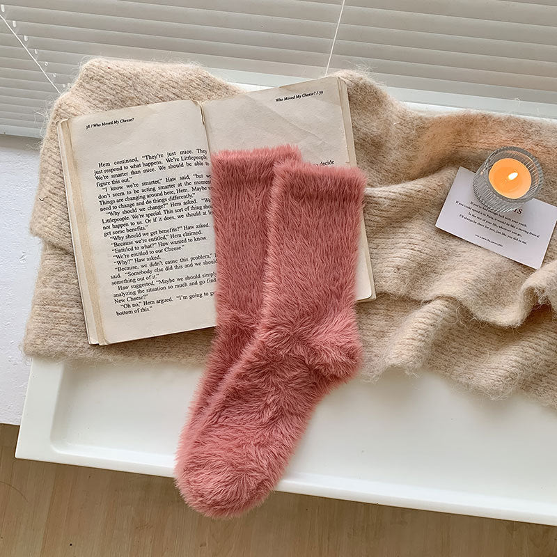 Faux Mink Fleece Mid Calf Socks Thermal Lining M5A047