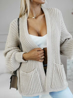 Load image into Gallery viewer, Cable Pocket Cardigan Long Mid Weight Gray N5Z671
