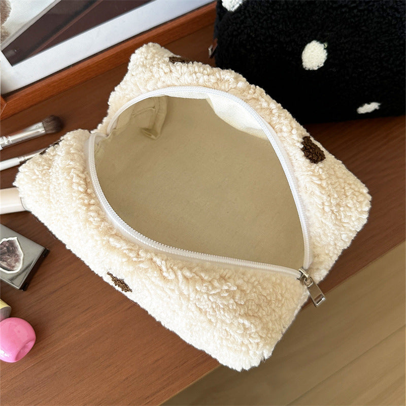 Polka Dot Plush Cosmetic Bag N6K110