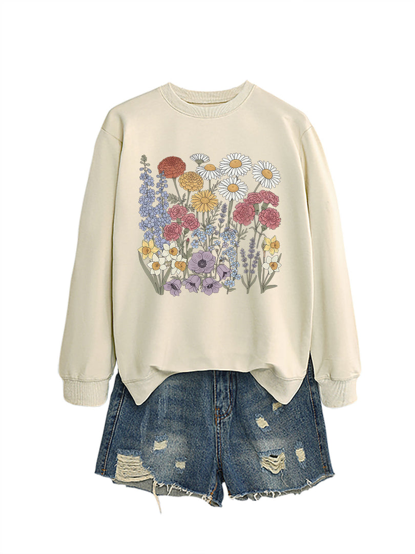 Floral Print Crewneck Sweatshirt Women Casual Loose N6H045