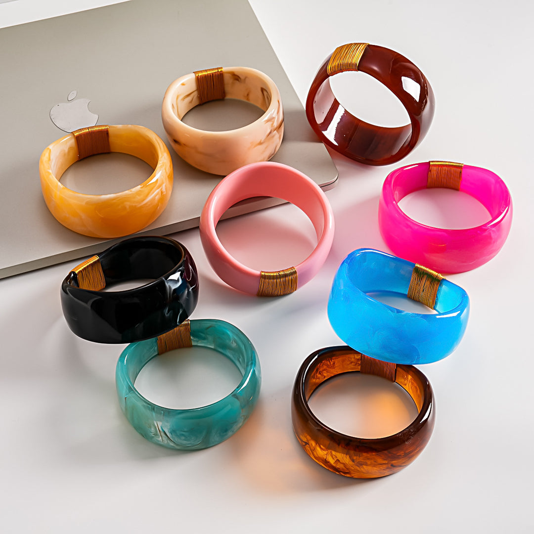 Vintage Resin Ombré Circle Geometric Bangle Women N6H083