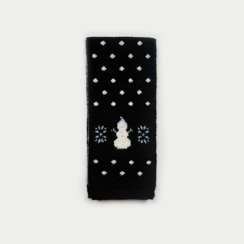 Womens Wool Blend Snowman Polka Dot Jacquard Knit Scarf N6K242