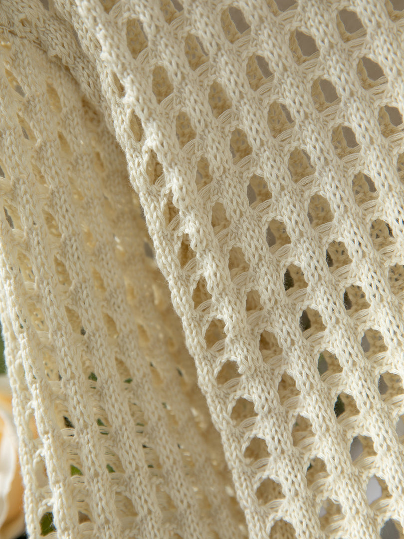 Lace Knit Cardigan Women Openwork Vacation N6D139