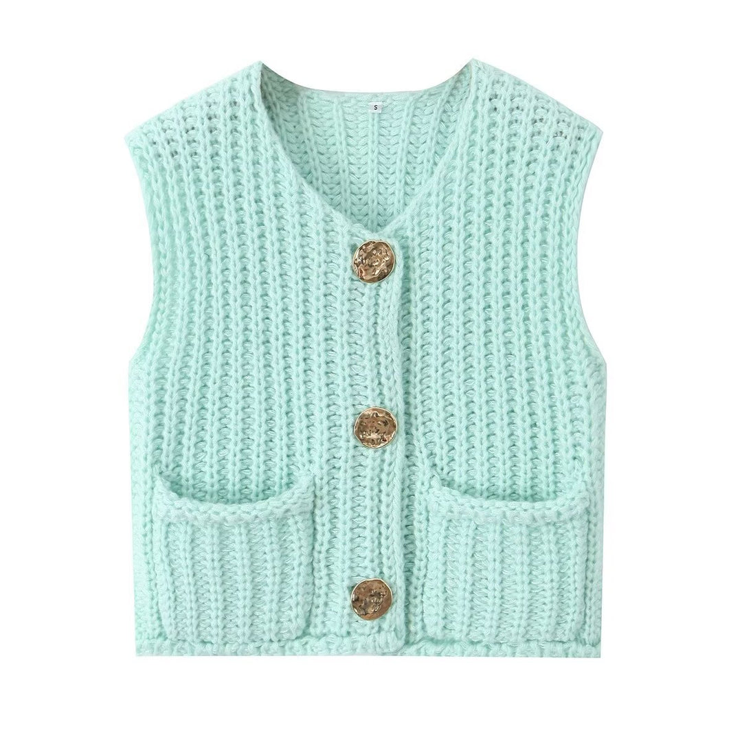 Patch Pocket Vest Sleeveless Knit Lightweight N5Z245