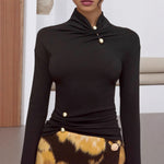 Load image into Gallery viewer, Stand Collar Knit Top Women Black N5A445